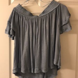 Blue off the shoulder shirt